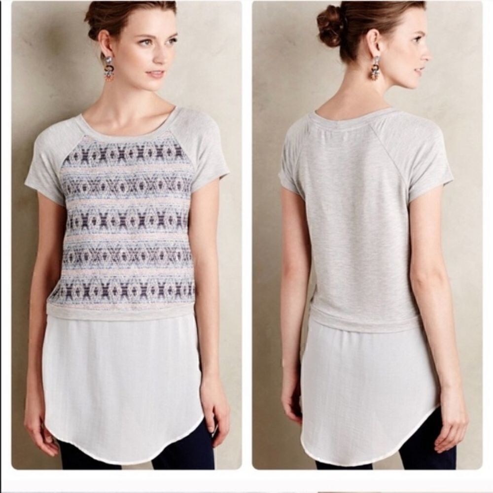 Anthropologie Dolan Printed Skirted Top XS Grey